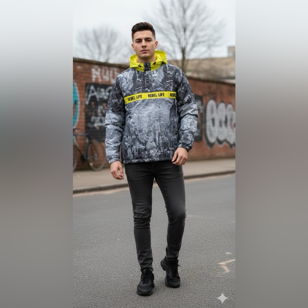 Vintage. Rebel Minds 2XL windbreaker Custom made NEW -Lime track jacket zipper